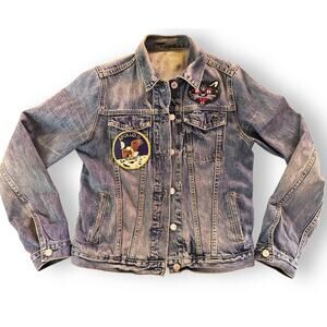 Vintage Inspired Trucker Denim Patch Cotton Blue Jean Jacket Apollo 2 Black Cat